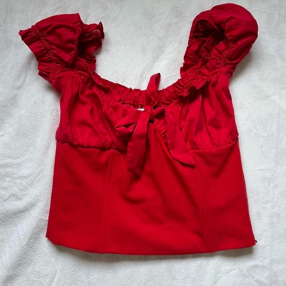 I.AM.GIA Red Ruffle Tie-Front Bustier Top